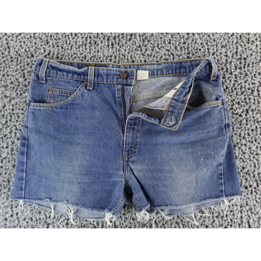 Vintage Levis 505 Shorts Mens 38 Blue Denim Cut Off Distressed USA‎ Orange Tab
